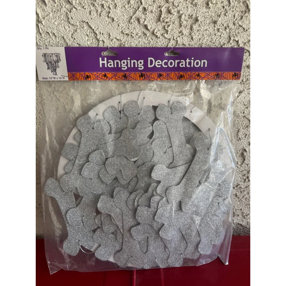 Silver Glitter Bone Chandelier Halloween Hanging Decor Mobile 13657568 OTC